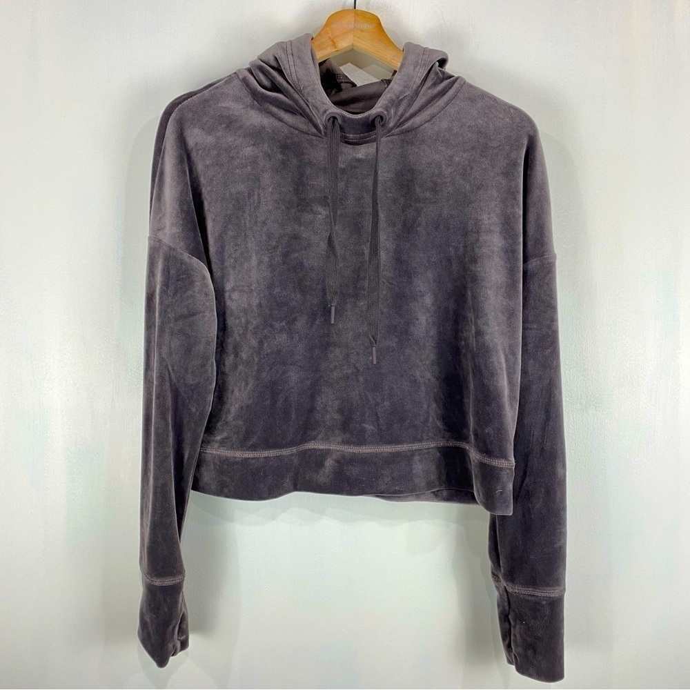 Aerie Offline Velour Essential Cropped‎ Pullover Hoodie SweatShirt Top Gray XS
